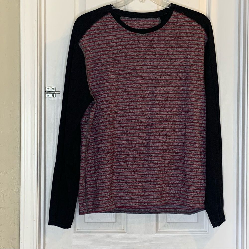 Lululemon Surge Warm Crew Raven Stripe Cranberry Heathered Black Size XL